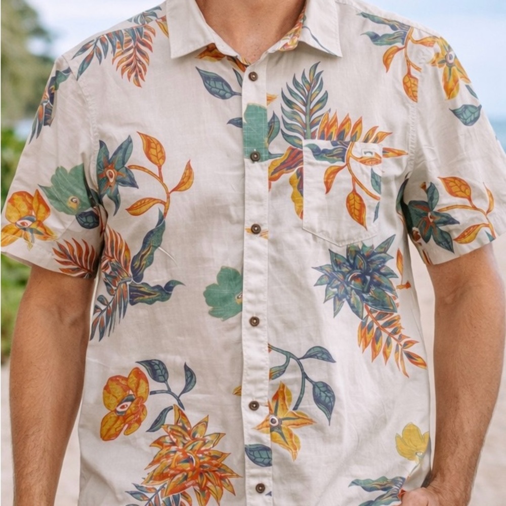Billabong Sundays Tropical Button Up Short Sleeve Shirt Coastal Y2K SZ L